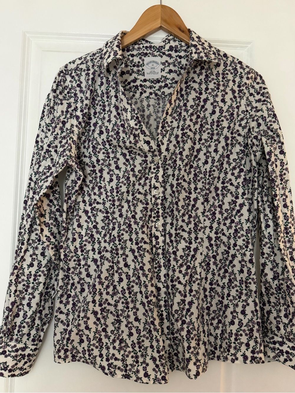 Brooks Brothers 1818 Purple Floral Button Down Shirt Size 10 Fitted Cotton